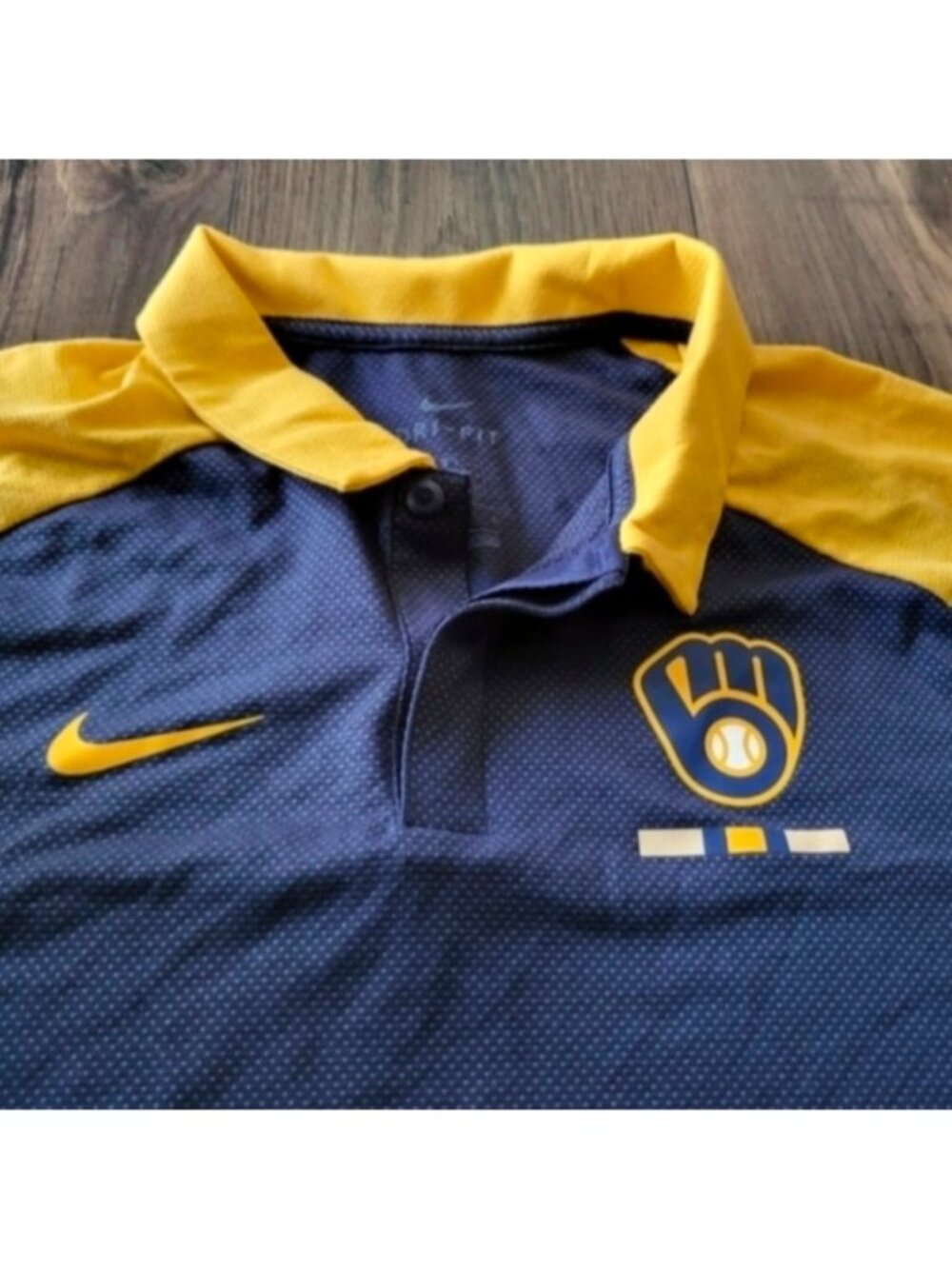 Nike MLB Milwaukee Brewers Blue and Yellow Golf Polo Men Large NWT 072026 - Picture 7 of 9